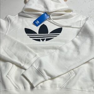 Adidas Men’s/Women’s White Hoodie with Black Trefoil Logo and Pocket